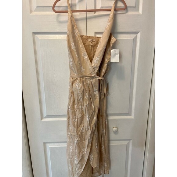 Rebecca Taylor Dress Womens 10 Biege Tulip Wrap Marzipan Combo Midi V Neck - Picture 3 of 10